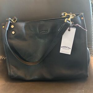 Lenox Triple Compartment Black Leather Hobo Women's Bag